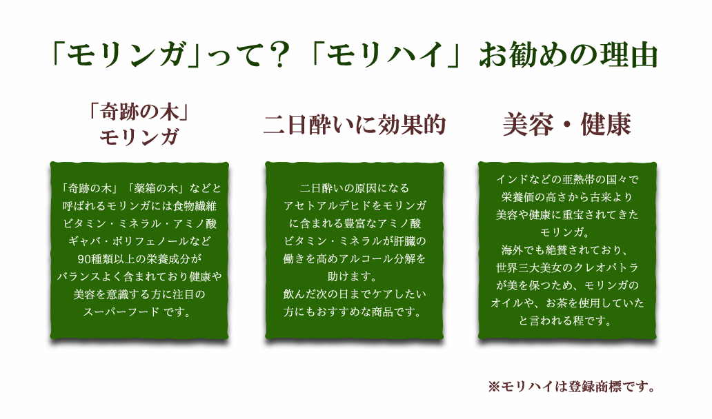 「モリンガ」って？「モリハイ」お勧めの理由 「奇跡の木」モリンガ 二日酔いに効果的 美容・健康